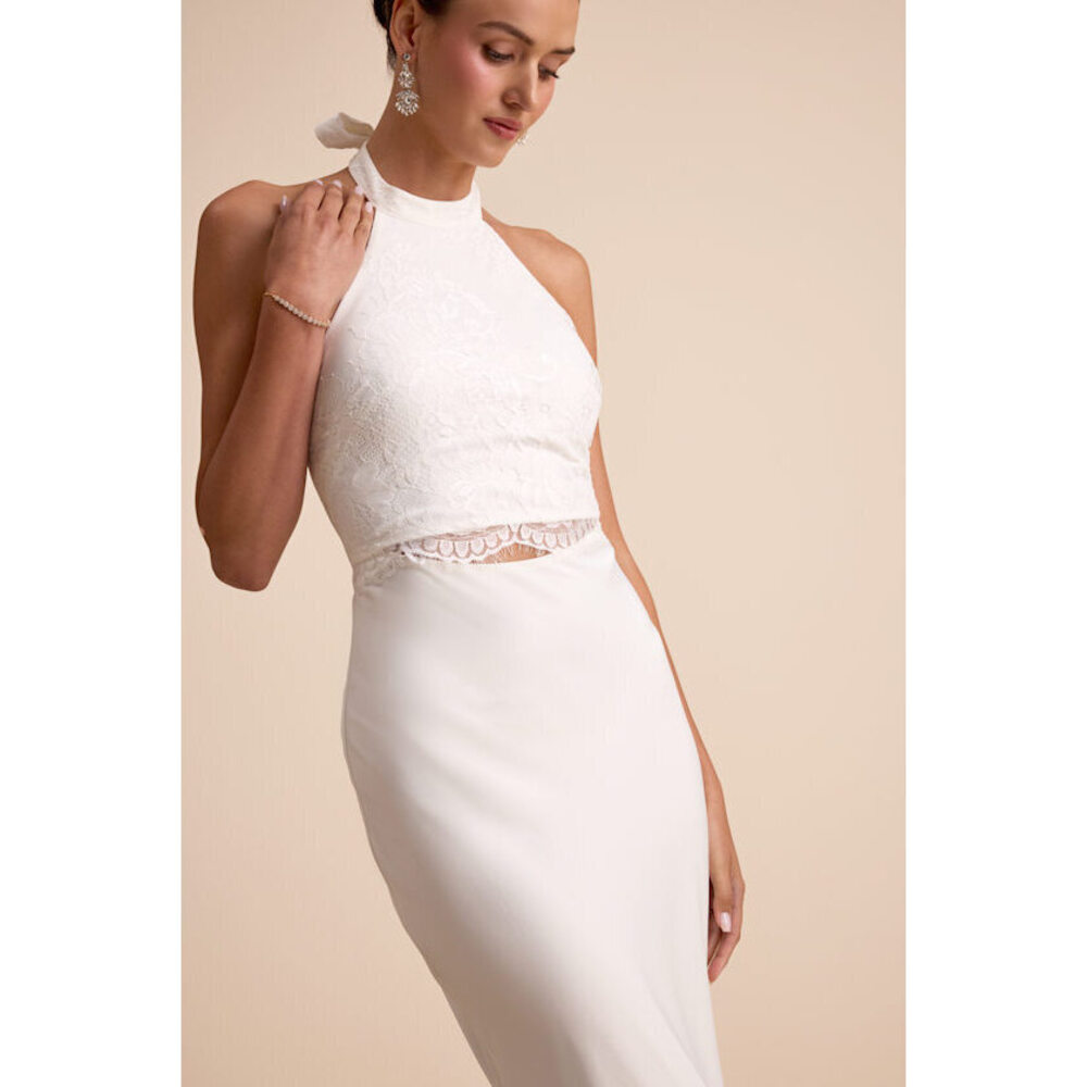 Lulus Atenea White Lace Cutout Halter Mermaid Maxi Dress - Size M